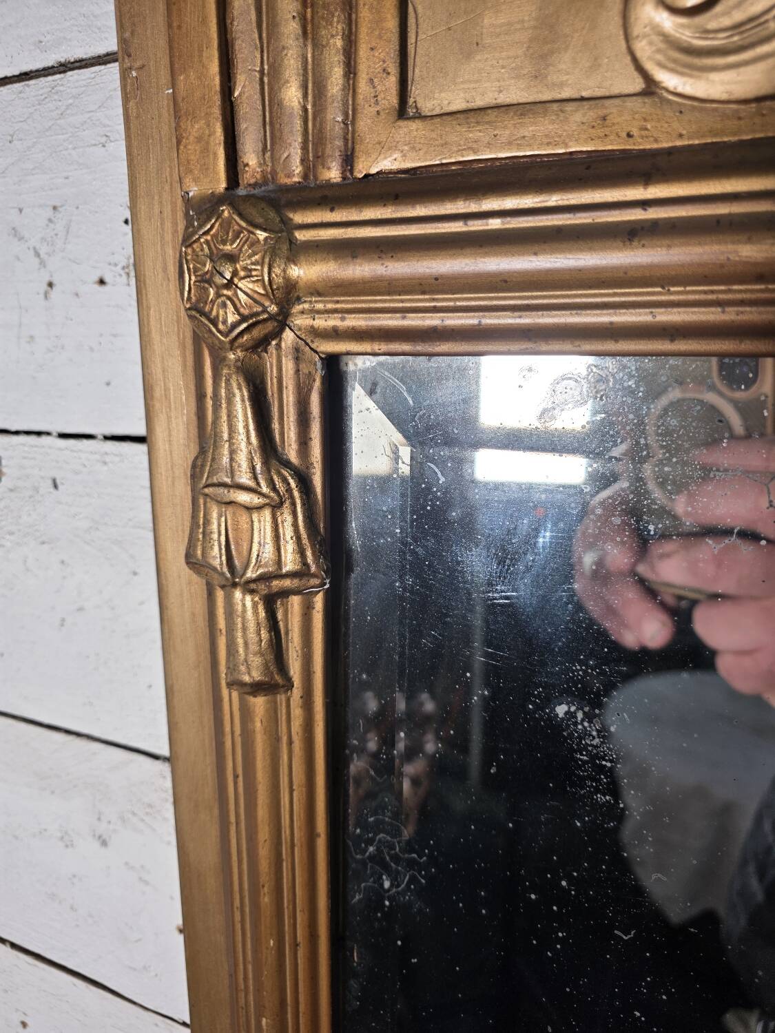 Miroir Art Déco doré années 1930 , miroir biseauté ,131cm de H