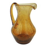 Vintage amber bubble glass carafe in Biot style.