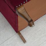 1960s, Danish highback wingback armchair, cherry-red furniture velour.