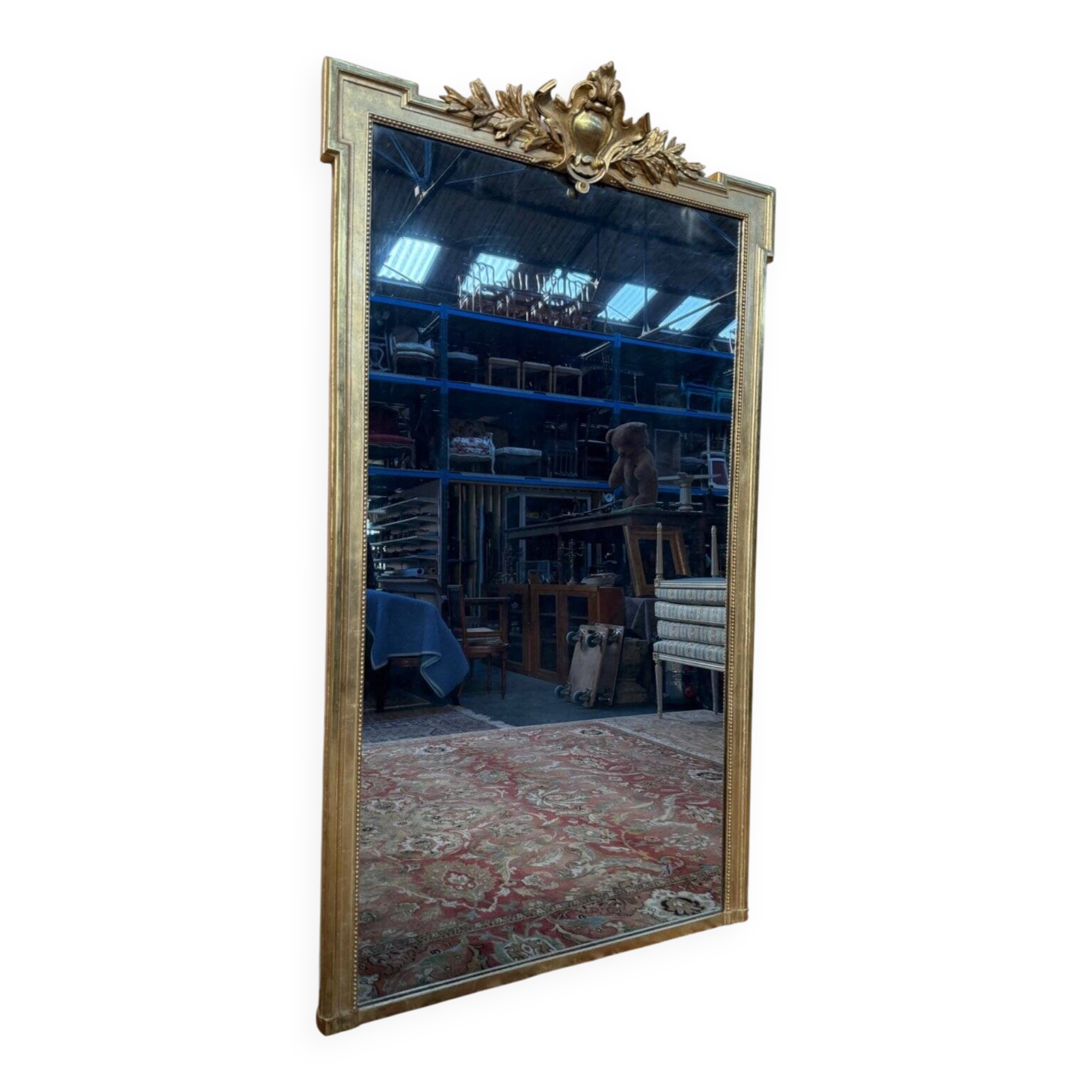 Louis XVI style gilded wood pediment mirror