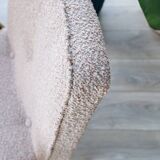 Vintage armchair in oak wood with powder pink boucle design by Chierowski.