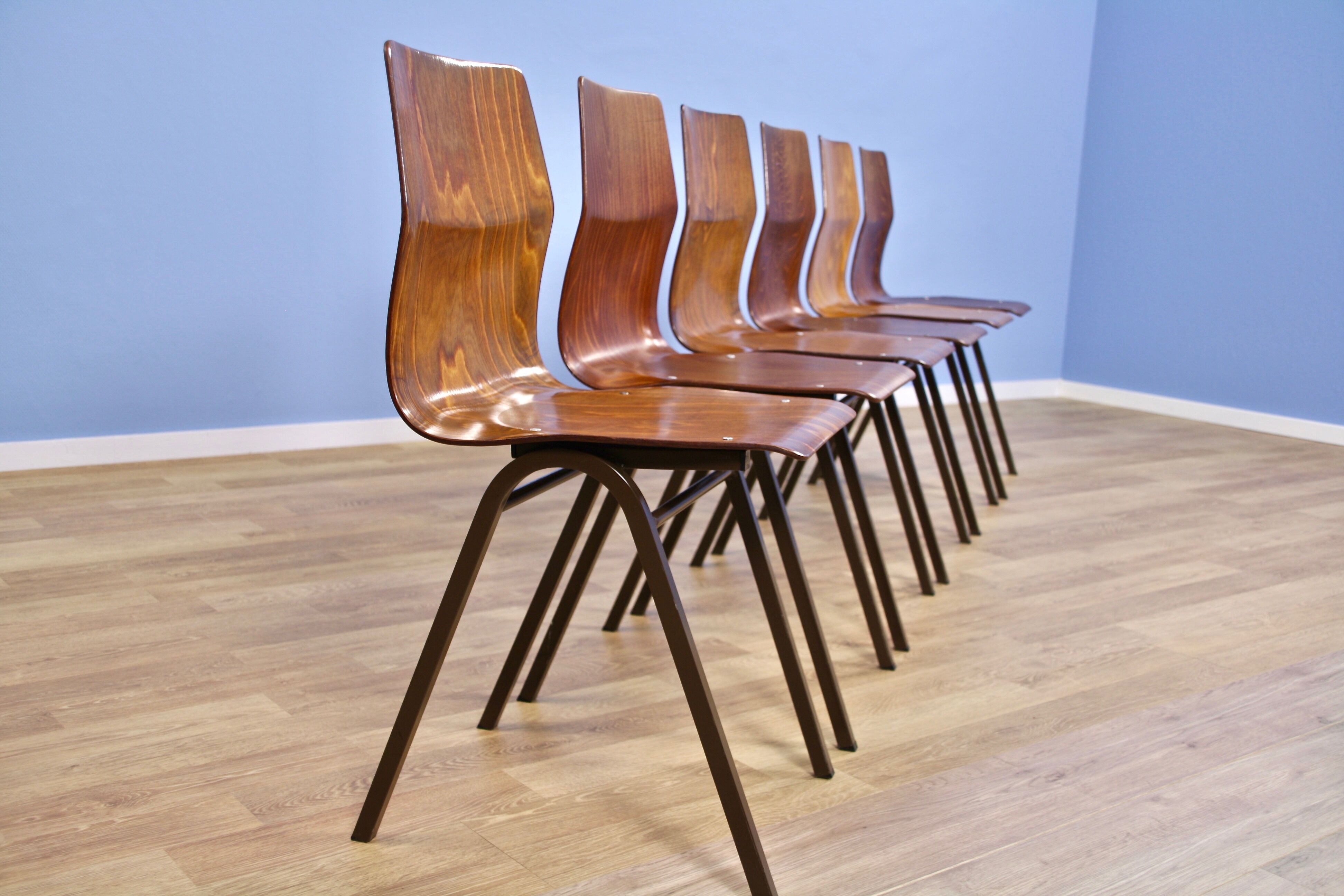 Set of 6 dining chairs in teak / plywood by Obo Eromes, 1970s