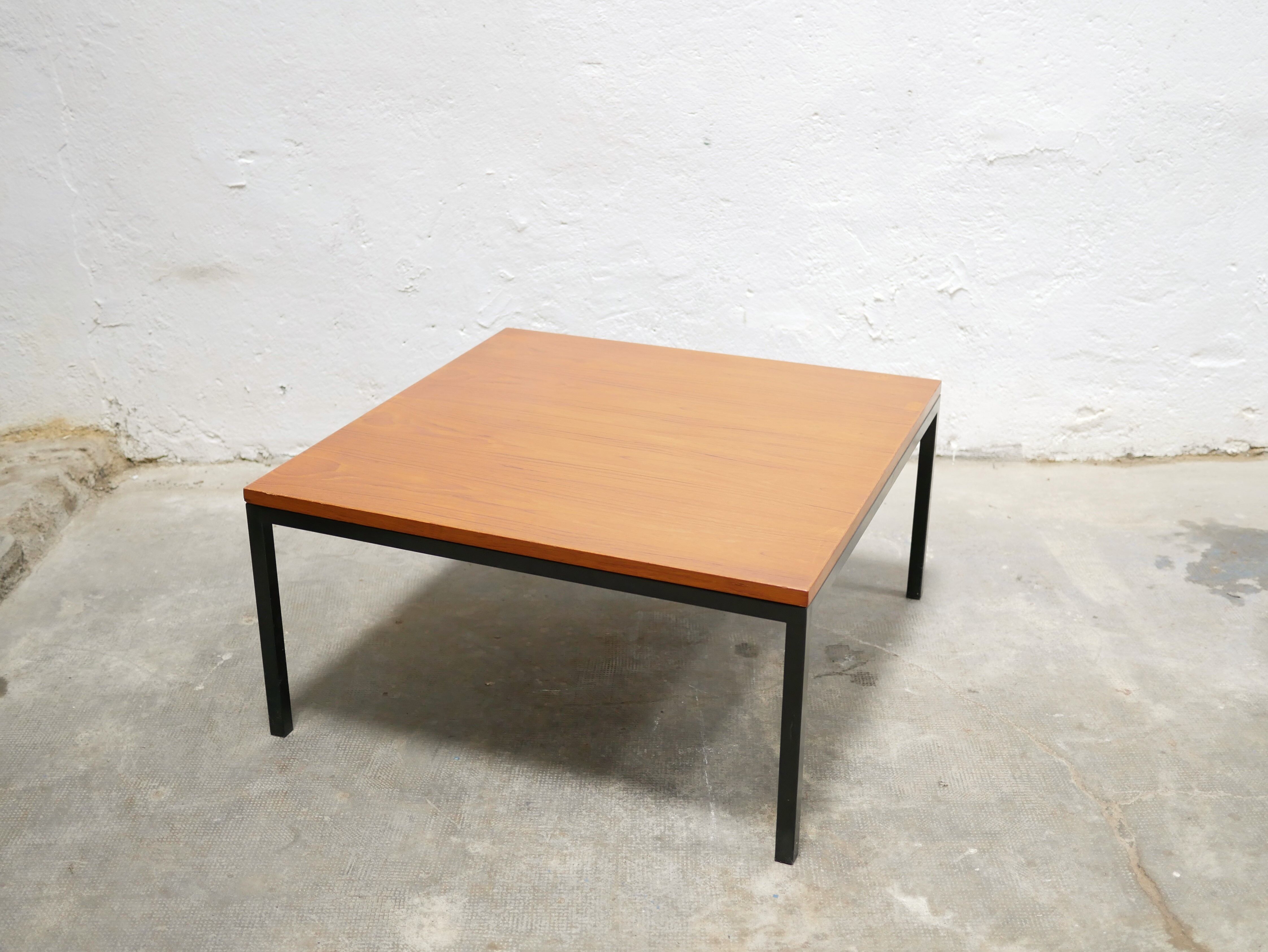 Vintage square modernist coffee table in teak and metal