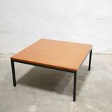 Vintage square modernist coffee table in teak and metal