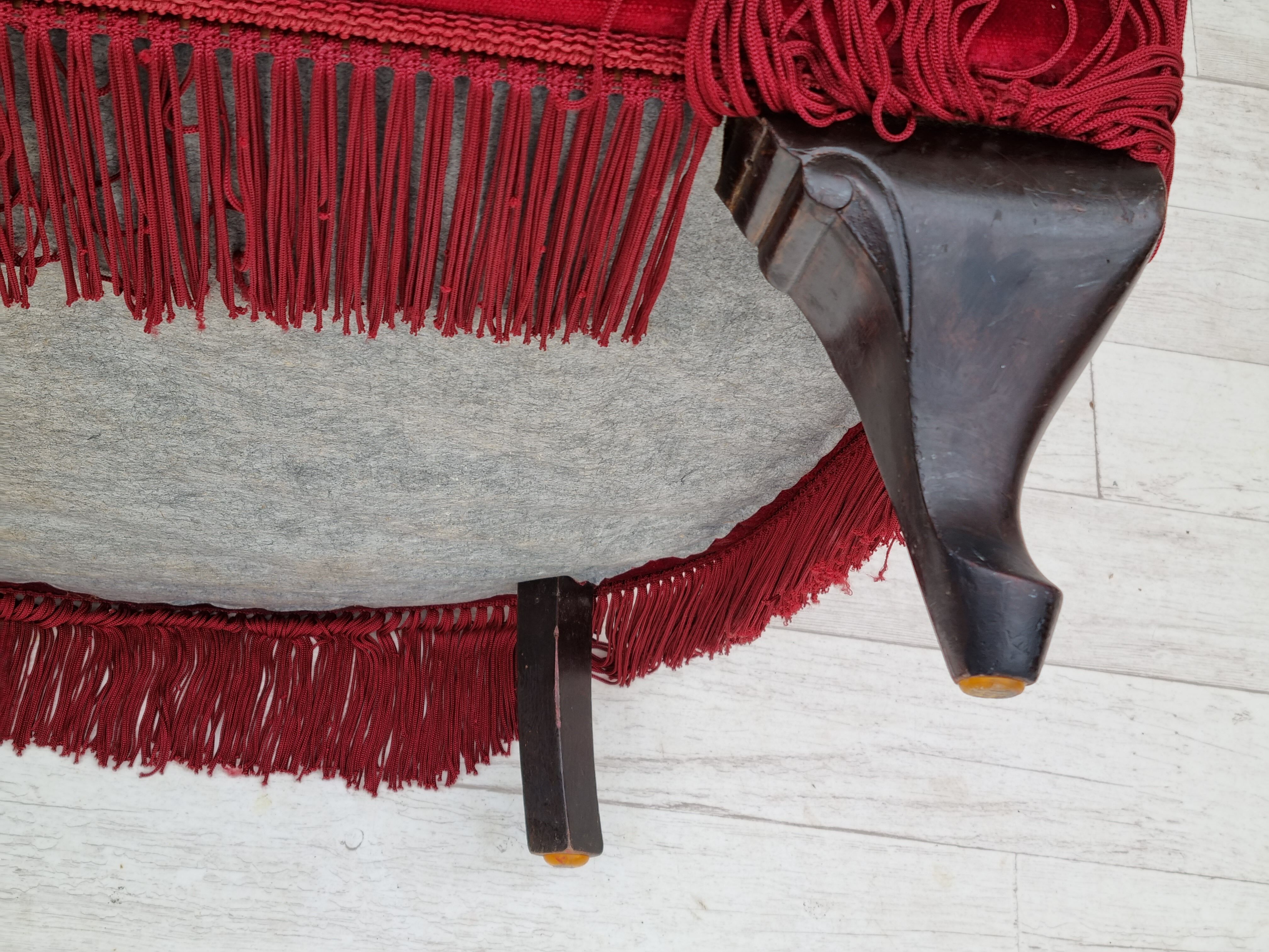 Fauteuil années 1950 design danois velours cerise