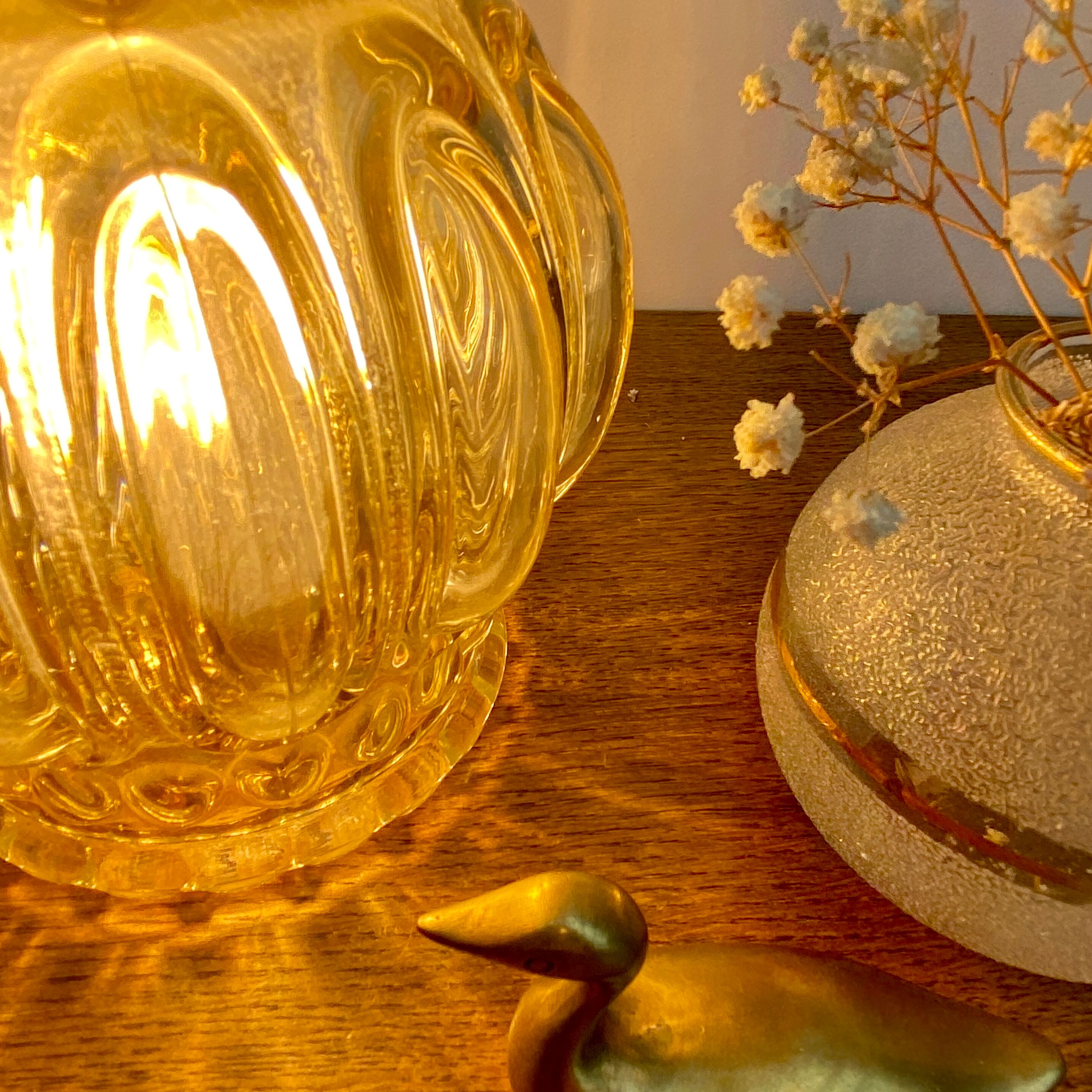 Vintage amber glass globe walker