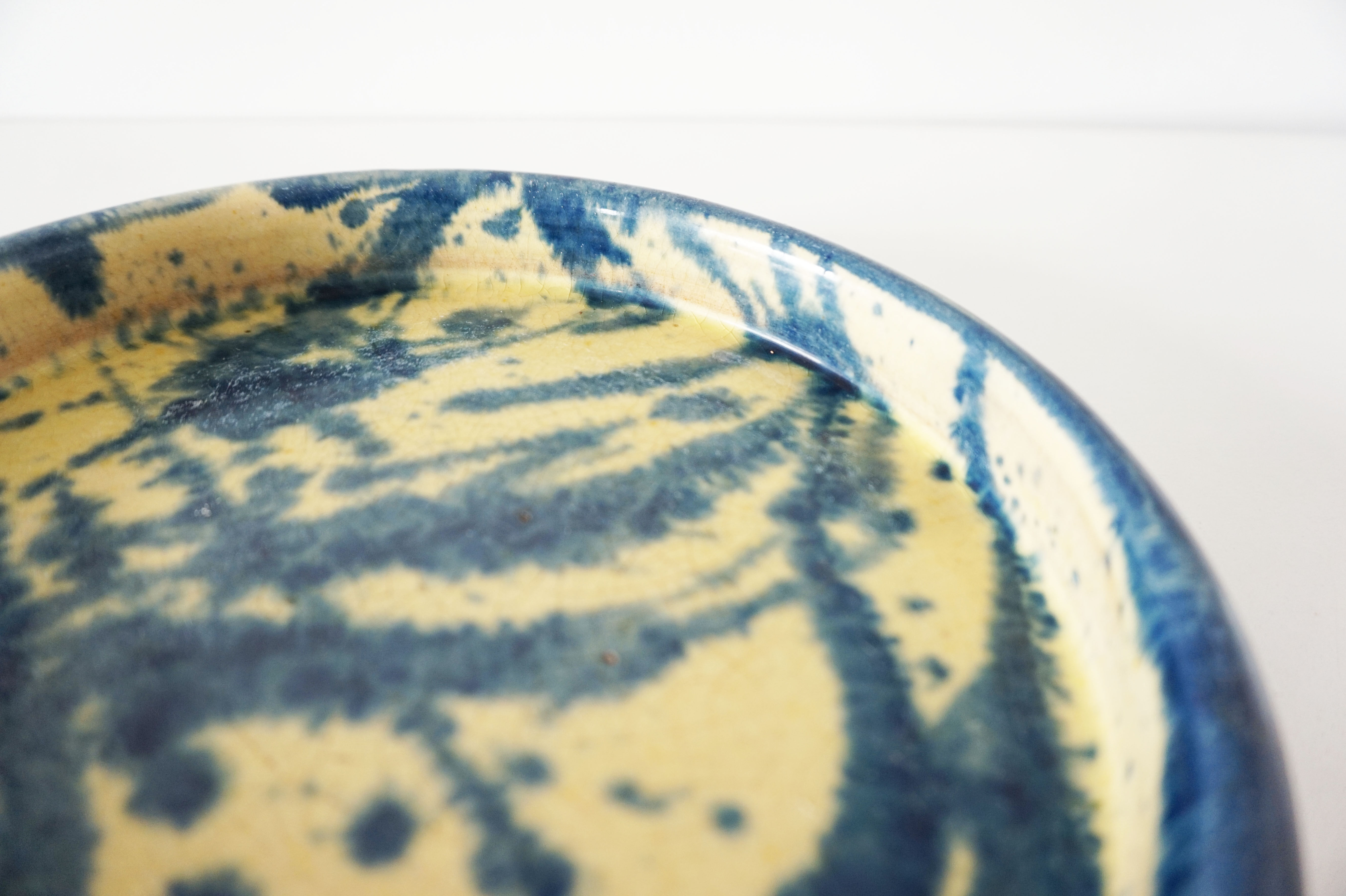 Trinket bowl vintage blue and yellow ceramic