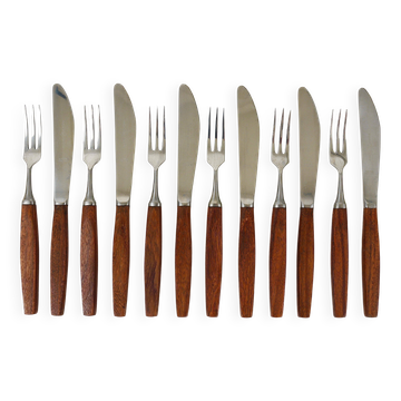 Amboss Box Mid-Century 6 Knives and 6 Forks, Cutlery, Austria, 1950s