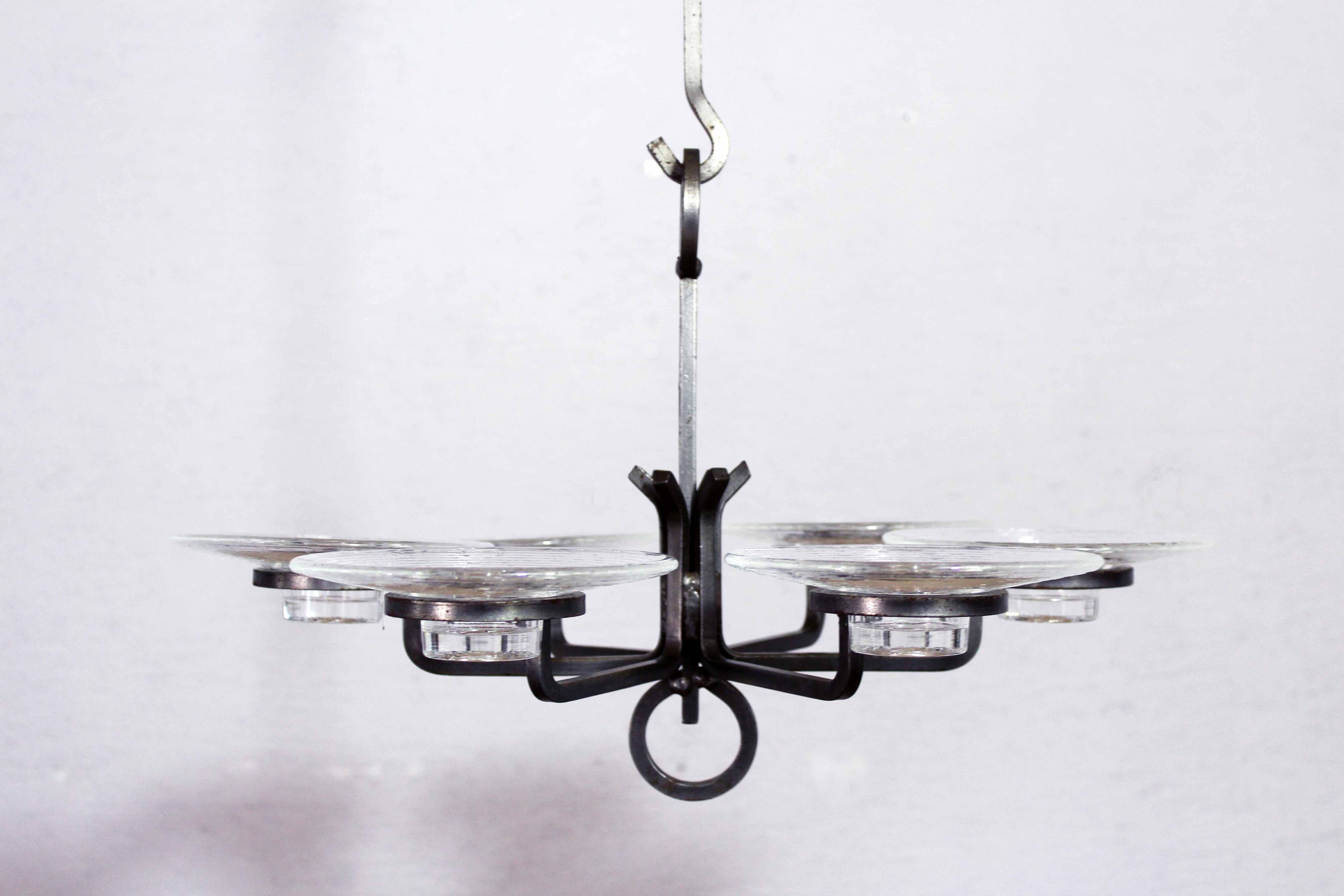 Art deco iron and glass candlestick by erik höglund