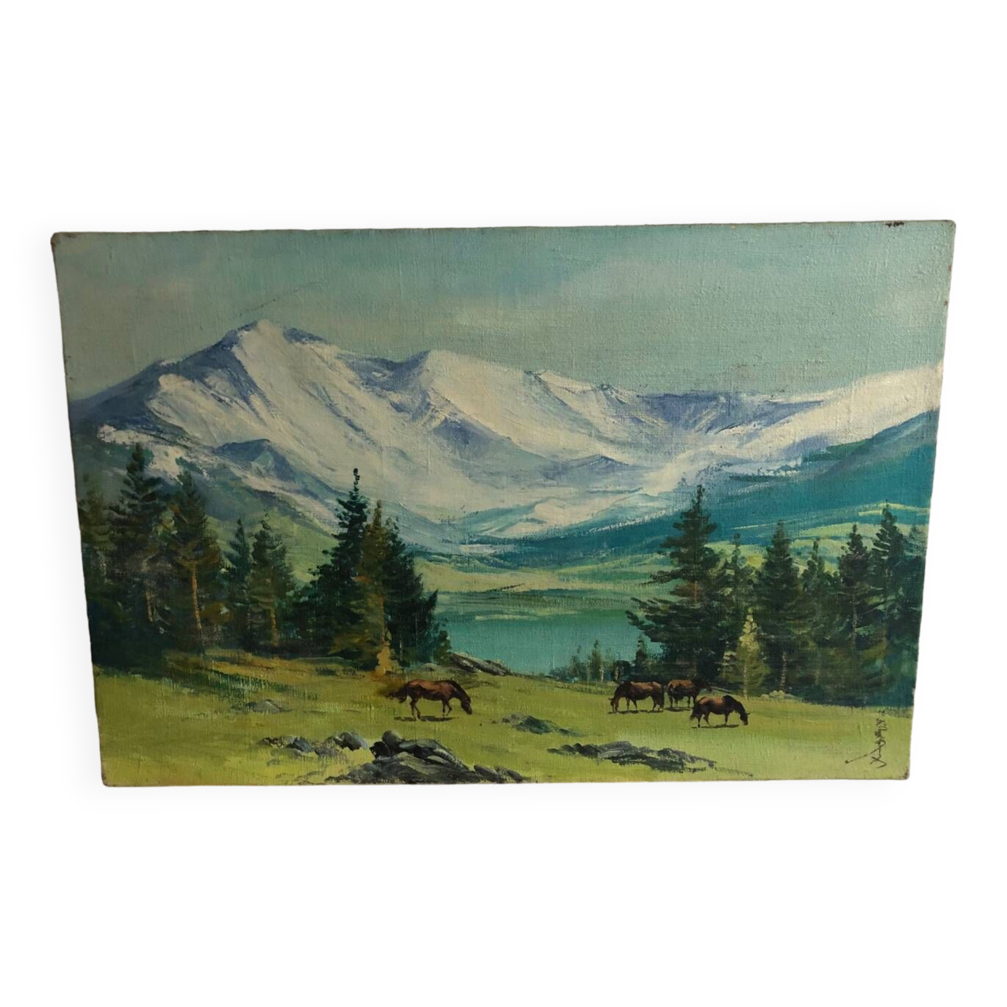 Mountains and horses painting