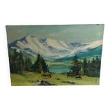 Mountains and horses painting