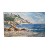 Painting HST Marine "Mediterranean seaside" signed H. Léotard panoramic