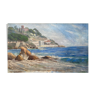 Painting HST Marine "Mediterranean seaside" signed H. Léotard panoramic