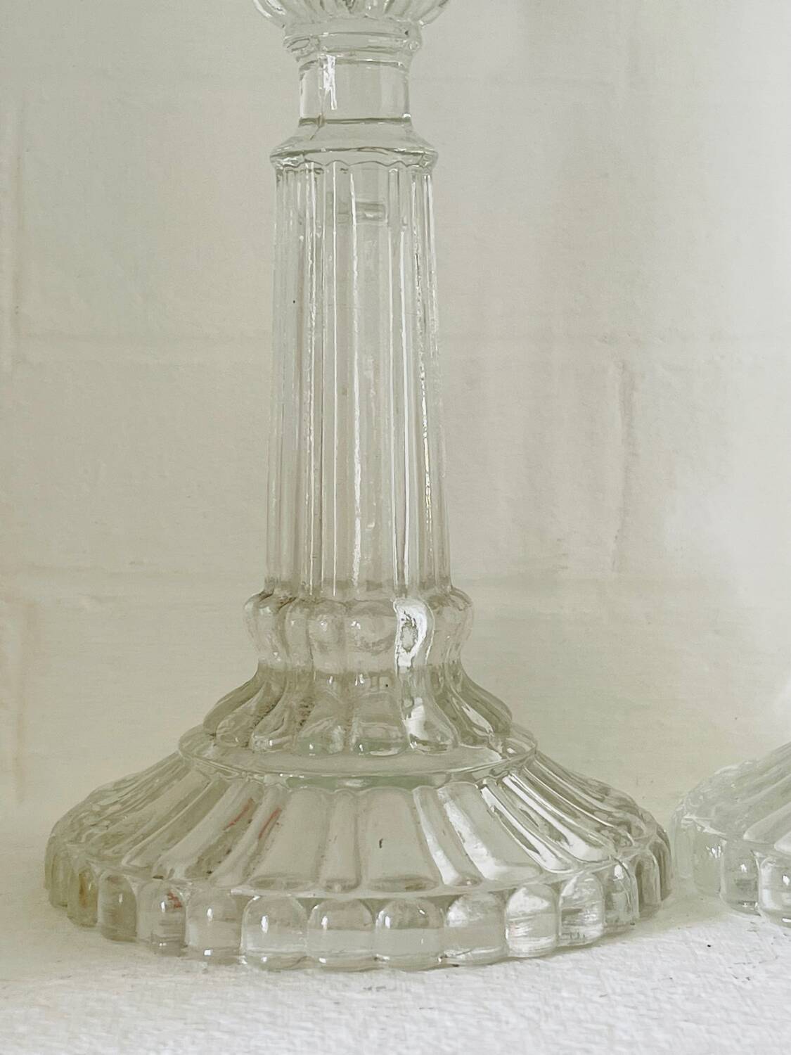 Pair of molded glass candle holders