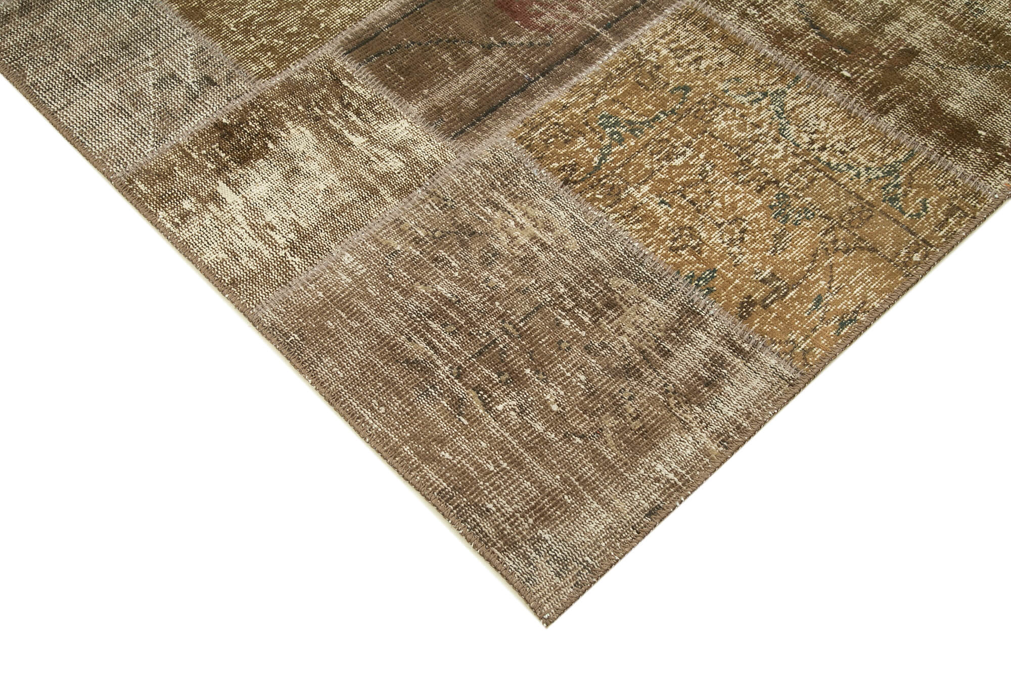 Handmade Turkish Overdyed 197 cm x 300 cm Brown Patchwork Carpet
