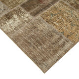 Handmade Turkish Overdyed 197 cm x 300 cm Brown Patchwork Carpet