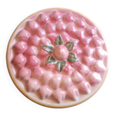 Plat à dessert vintage en céramique émaillée décor fraises, années 50-70