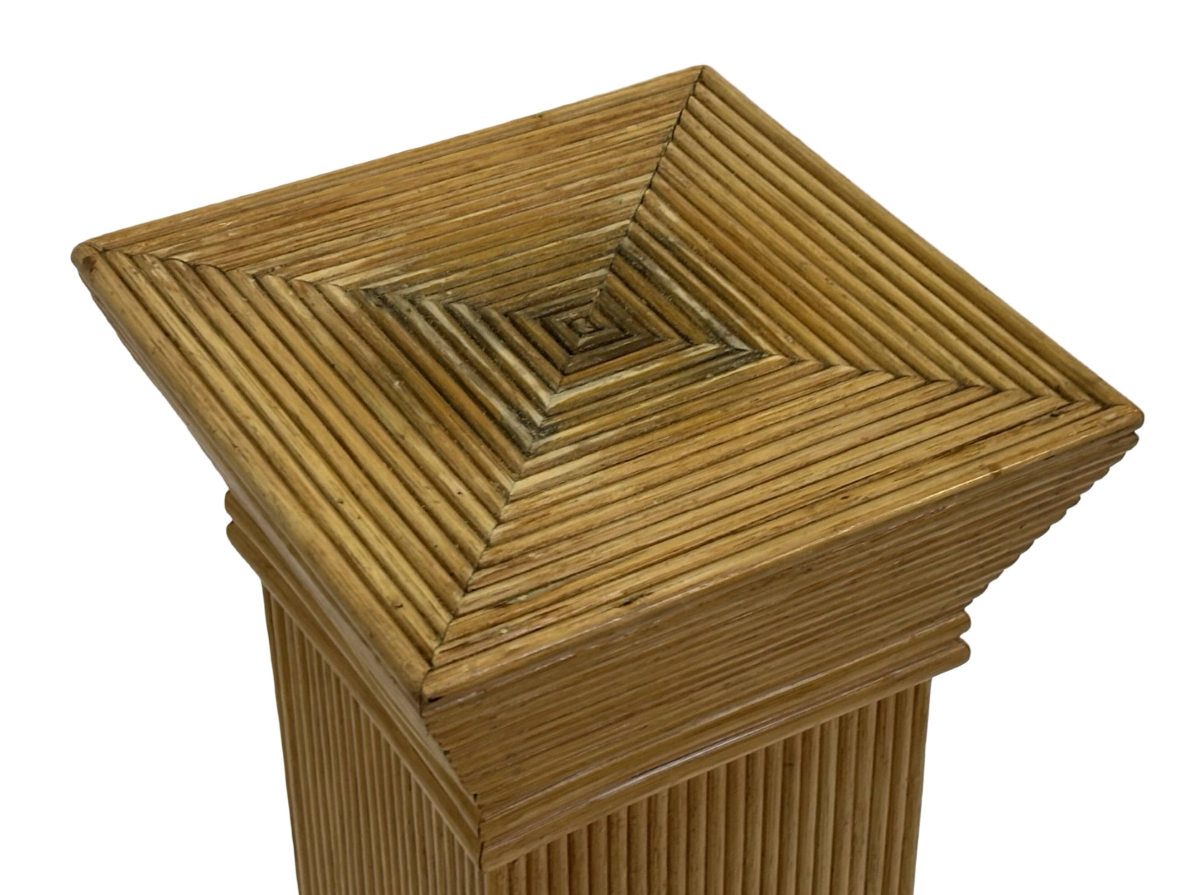 Vintage Rattan Column Planter Bamboo Bohemian Pillar '70s Rattan Mcguire