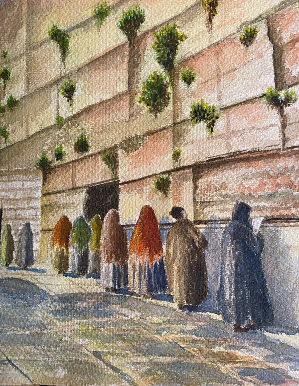 Tableau aquarelle originale 1949 ''Mur des lamentations - Jérusalem'' G. KUGELEM