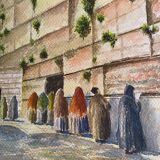 Tableau aquarelle originale 1949 "Mur des lamentations - Jérusalem" G. KUGELEM