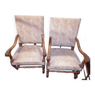 Pair of Louis Treize period armchairs with high backs