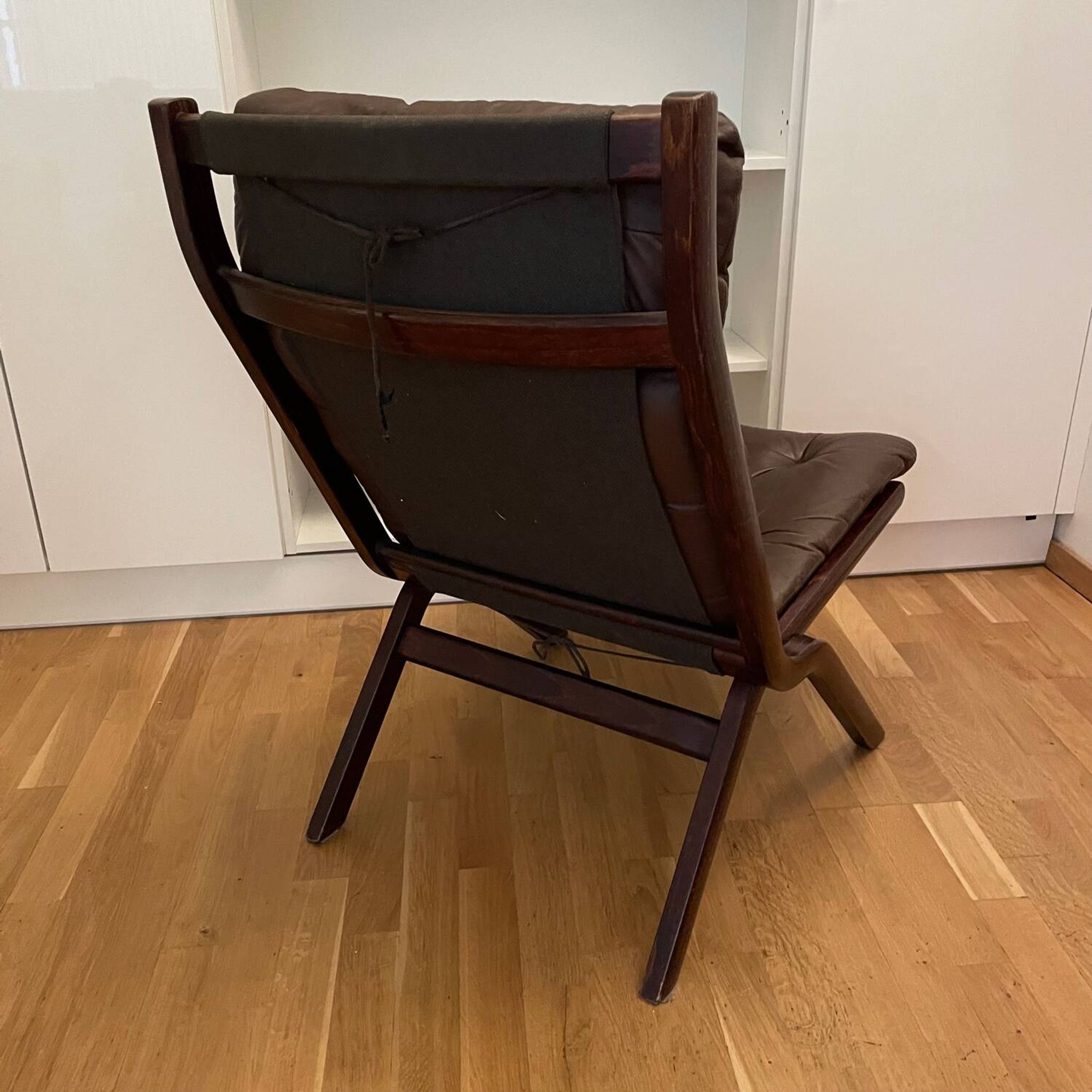 Chaise pliante « Uno » en cuir marron par Ekornes, Norvège, années 1970