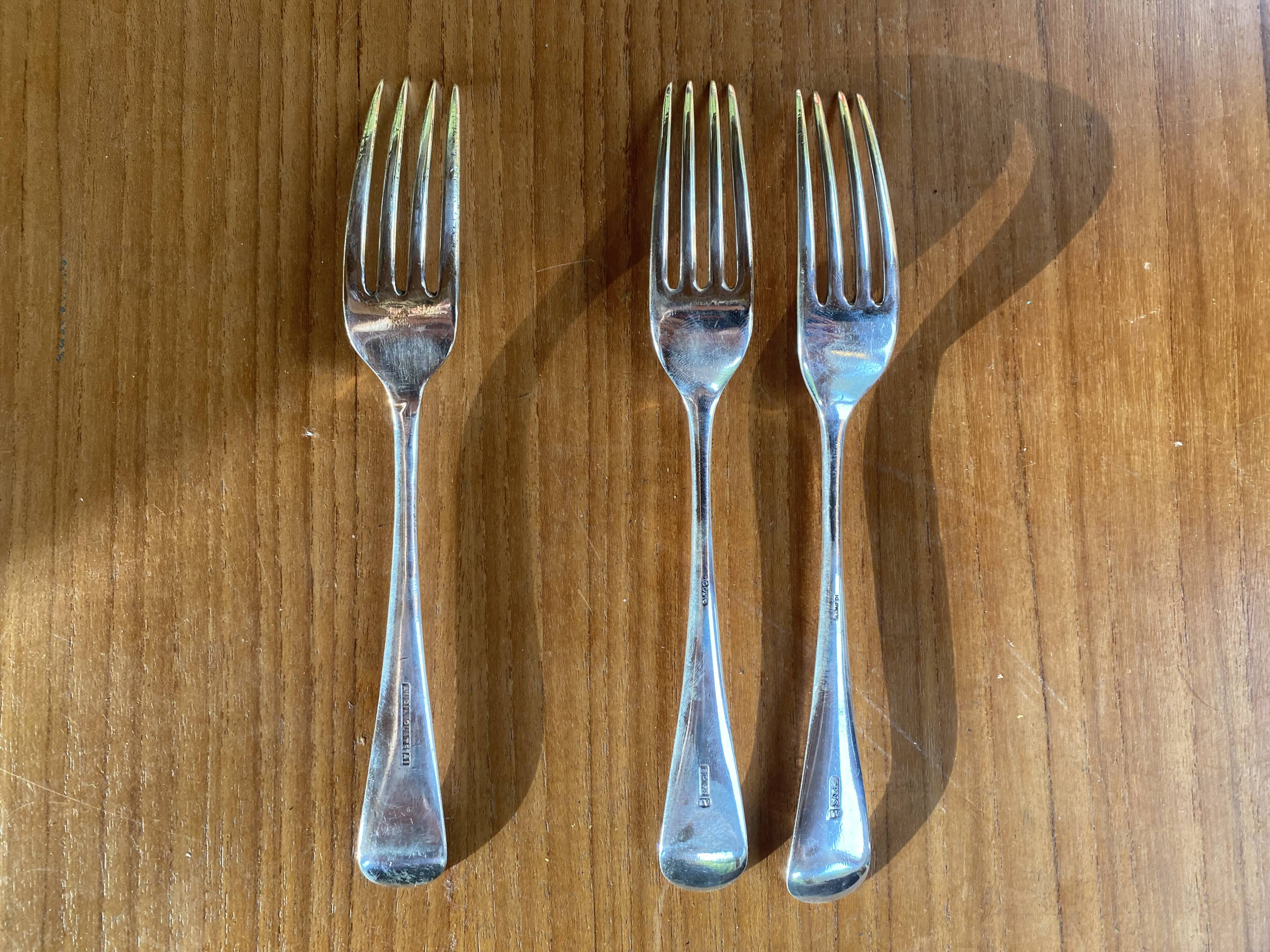 Set of 3 silver English forks