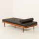 Danish teak daybed in black leather in Hans Wegner style, 1960s
