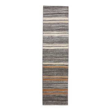 2x9 Brown Cream Striped Kilim Runner Rug, Kitchen Runner Rug, 69x272Cm