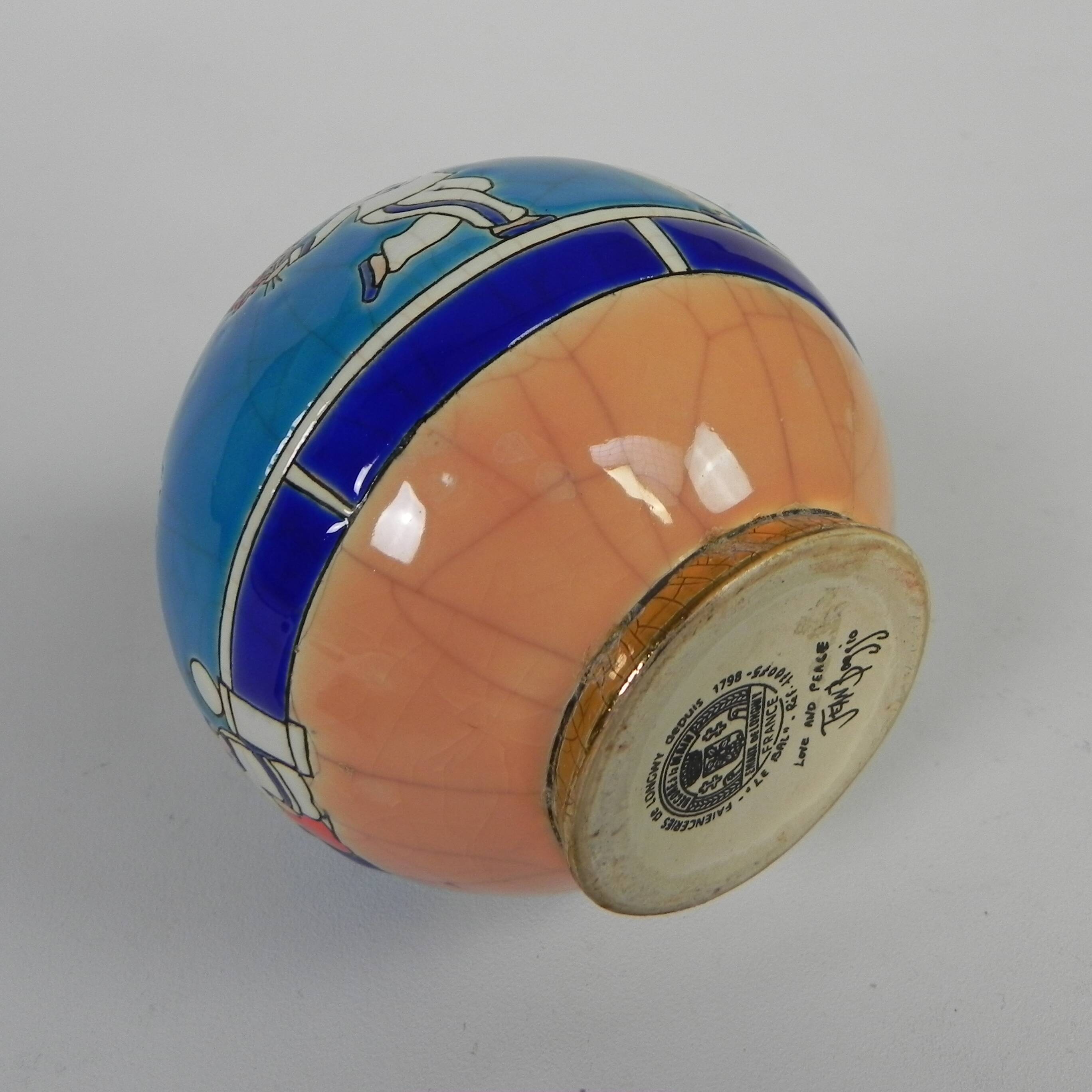 Ball vase ''le bal'' by Jean Boggio for Emaux Longwy, 1990s