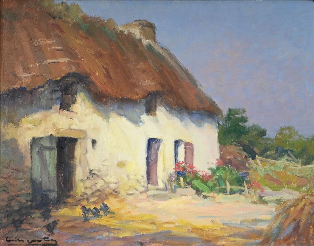Oil on Wood "Maison en Brière", signed E.gautier – 1955