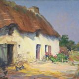 Oil on Wood "Maison en Brière", signed E.gautier – 1955