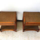 2 vintage rattan bedside tables 70's