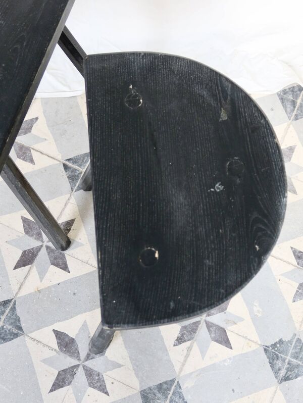 Paire de tabourets vintage bois peint noir - Assise demi-lune