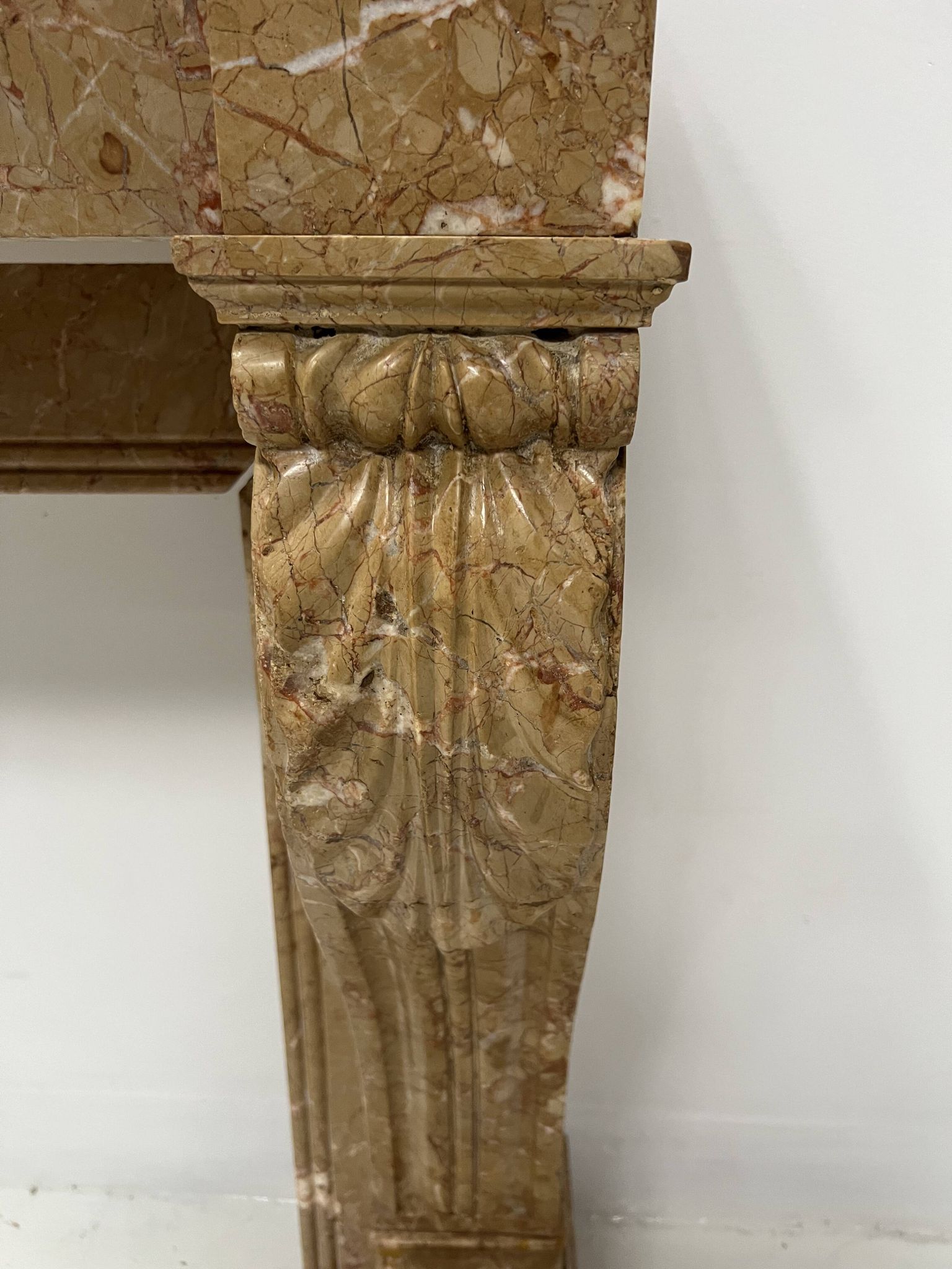 Napoleon III fireplace with claw feet in speckled marble, 19th century.