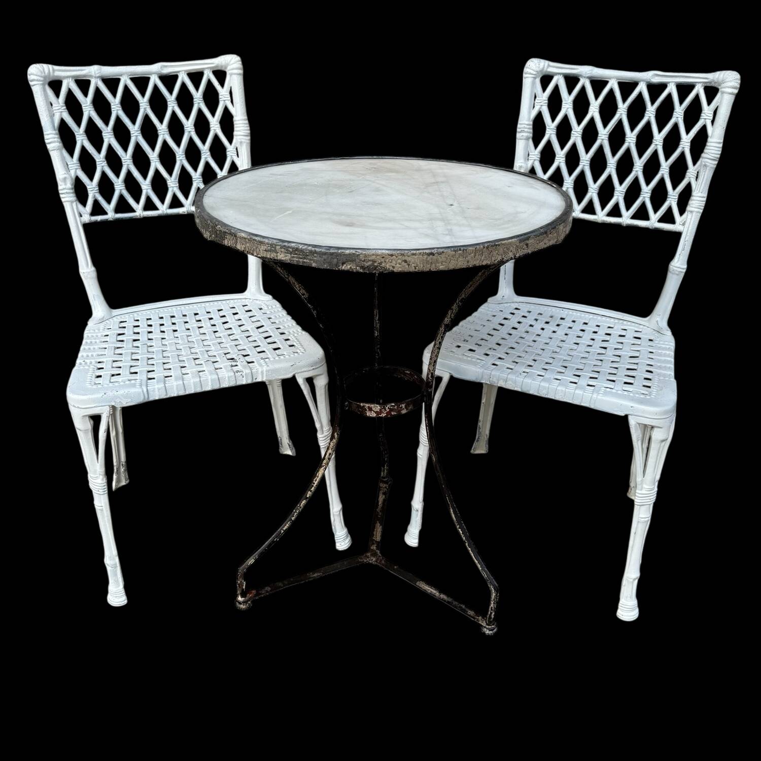 Parisian pedestal table in wrought iron and marble top, France 1900