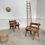 Paire de fauteuils brutalistes en teck
