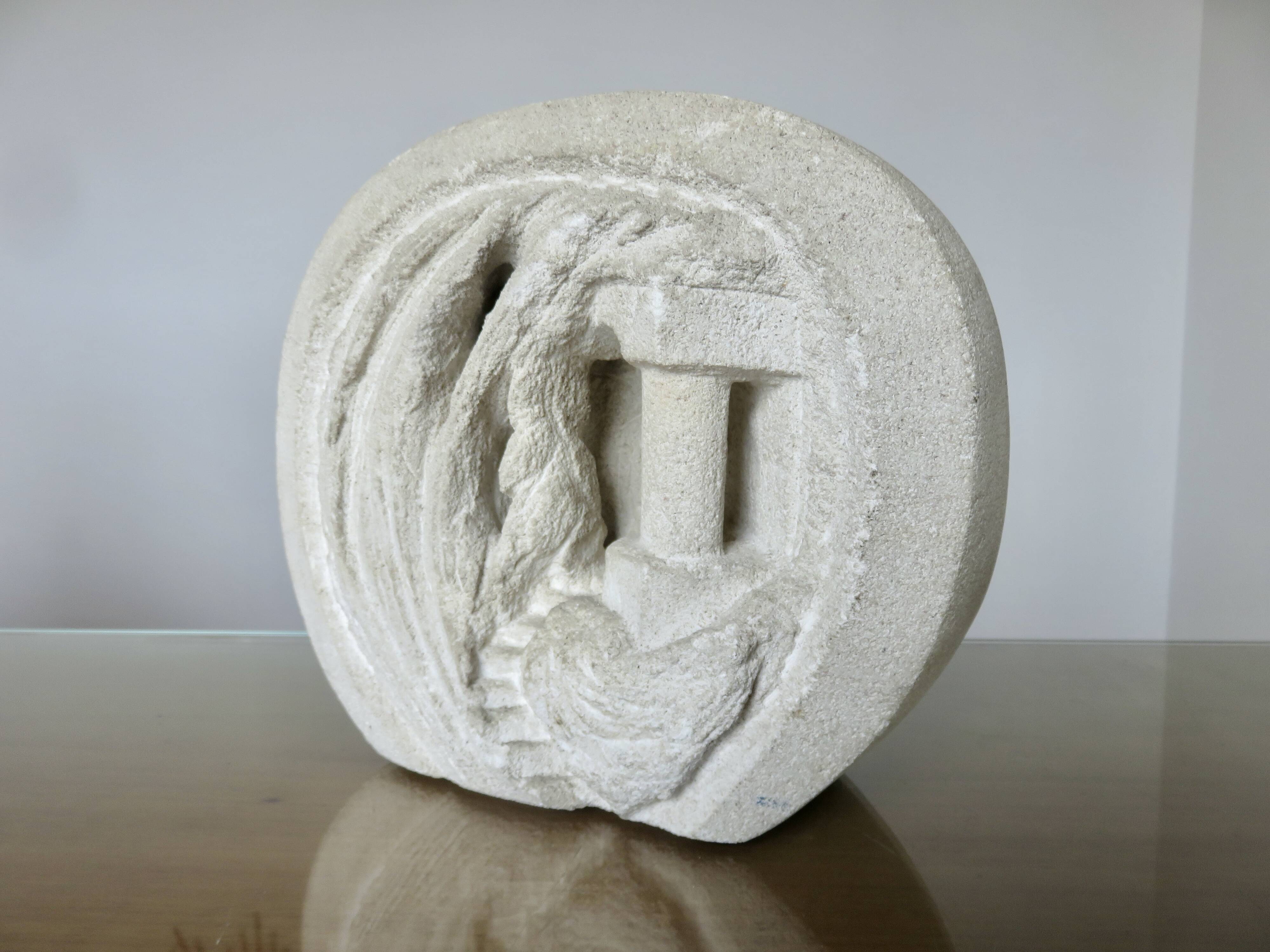 Stone lamp sculpture by Arsène Galisson, signed 1980.