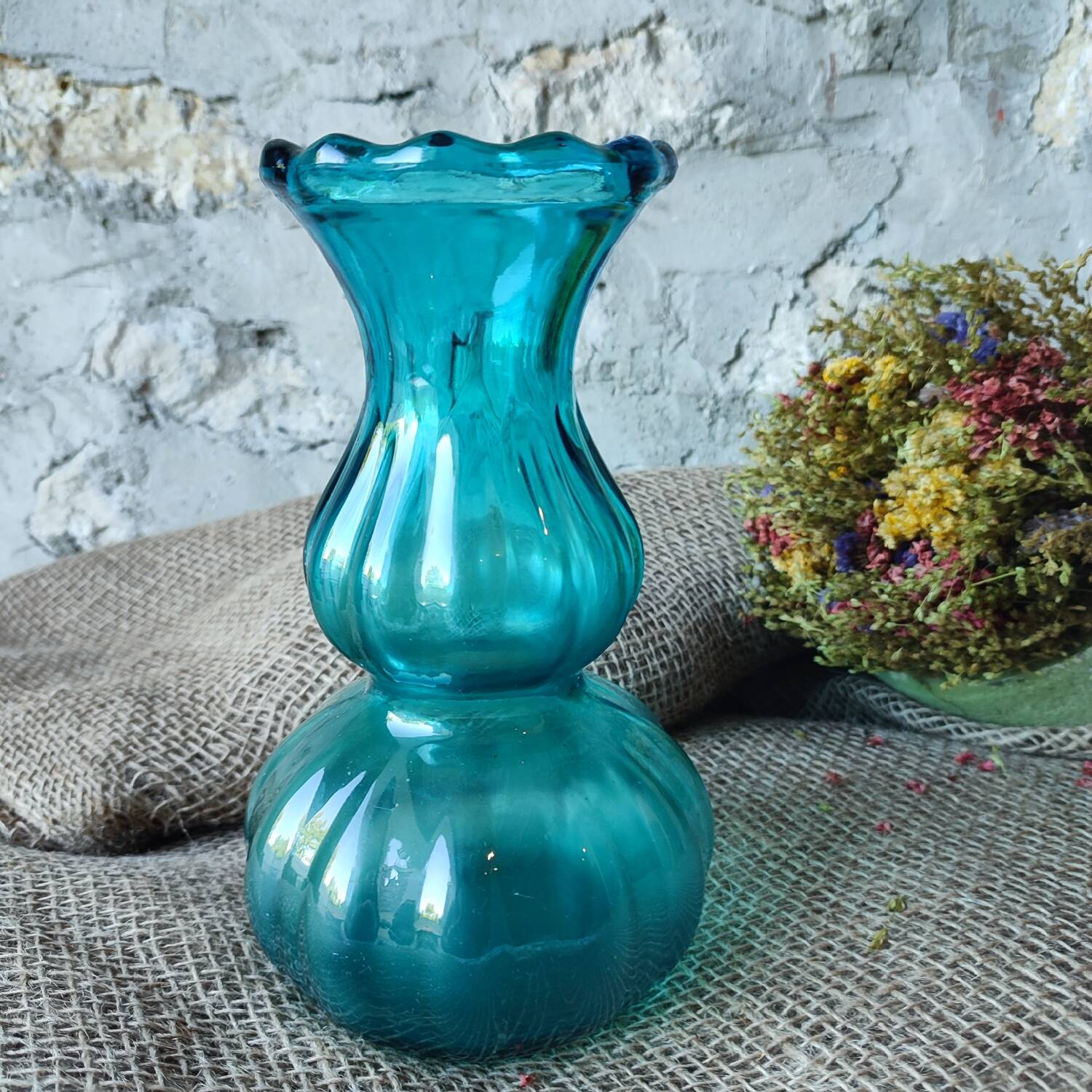 Vintage turquoise blue glass vase