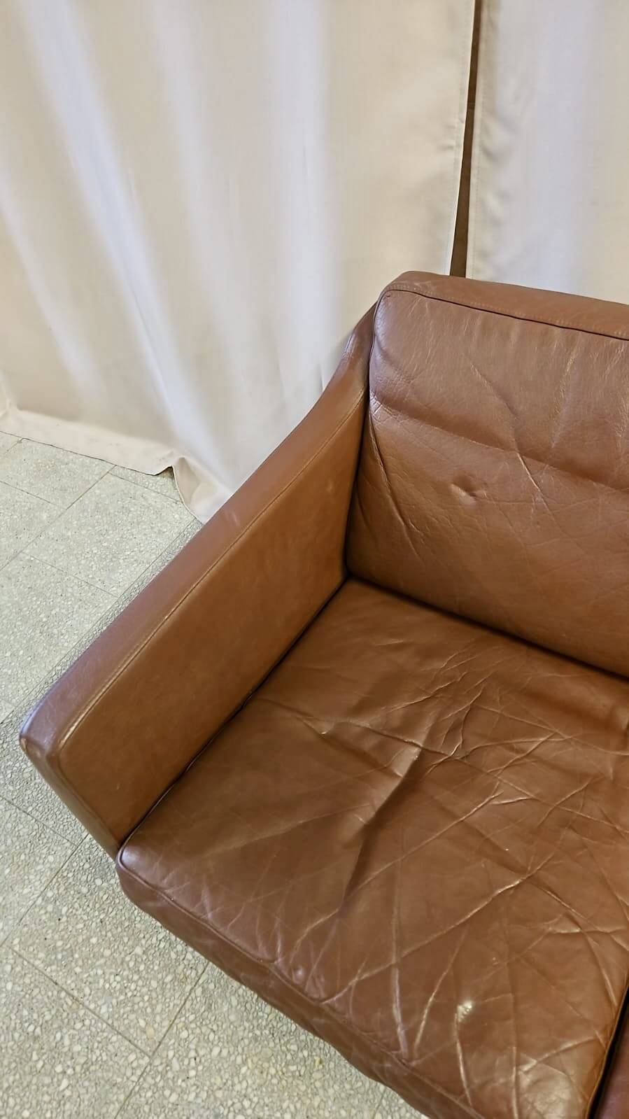 Danish vintage 2 seater brown leather sofa  1960s
