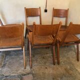 Set of 6 stackable chairs wood feet compass Germany 1960's