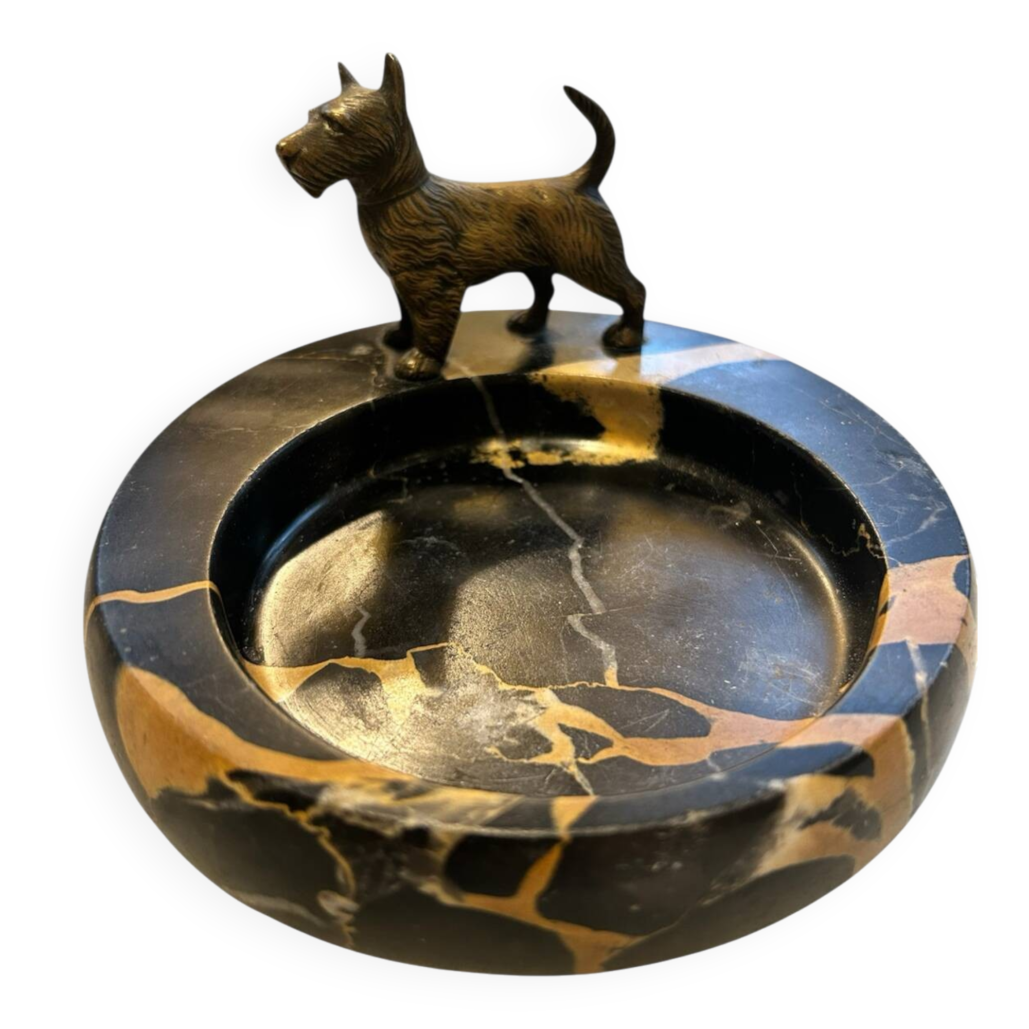 Vienna bronze tray with dog scottish terrier austria marble catchall