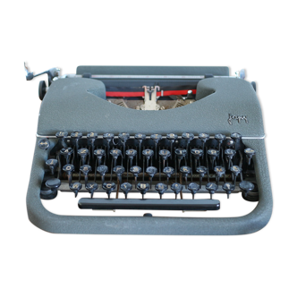 Machine à écrire Japy gris-vert avec caisse