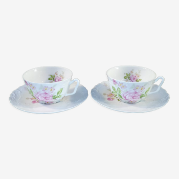 Pair of lunch cup and sub-cup in porcelaine du lys royal Limoges