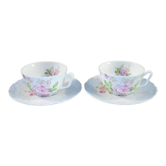 Pair of lunch cup and sub-cup in porcelaine du lys royal Limoges