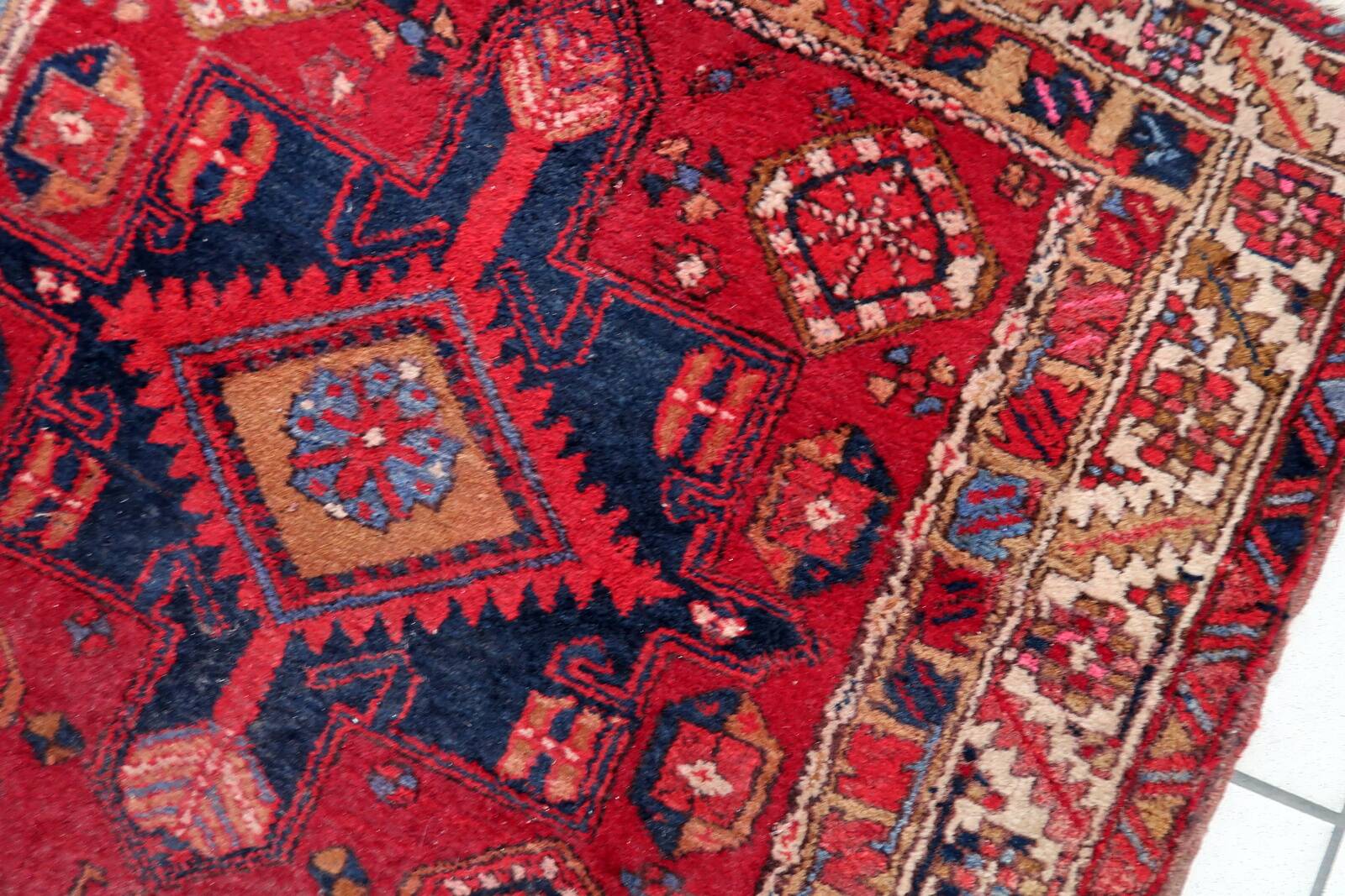 Tapis coureur vintage du Moyen-Orient Malayer fait main en laine 108 x 321