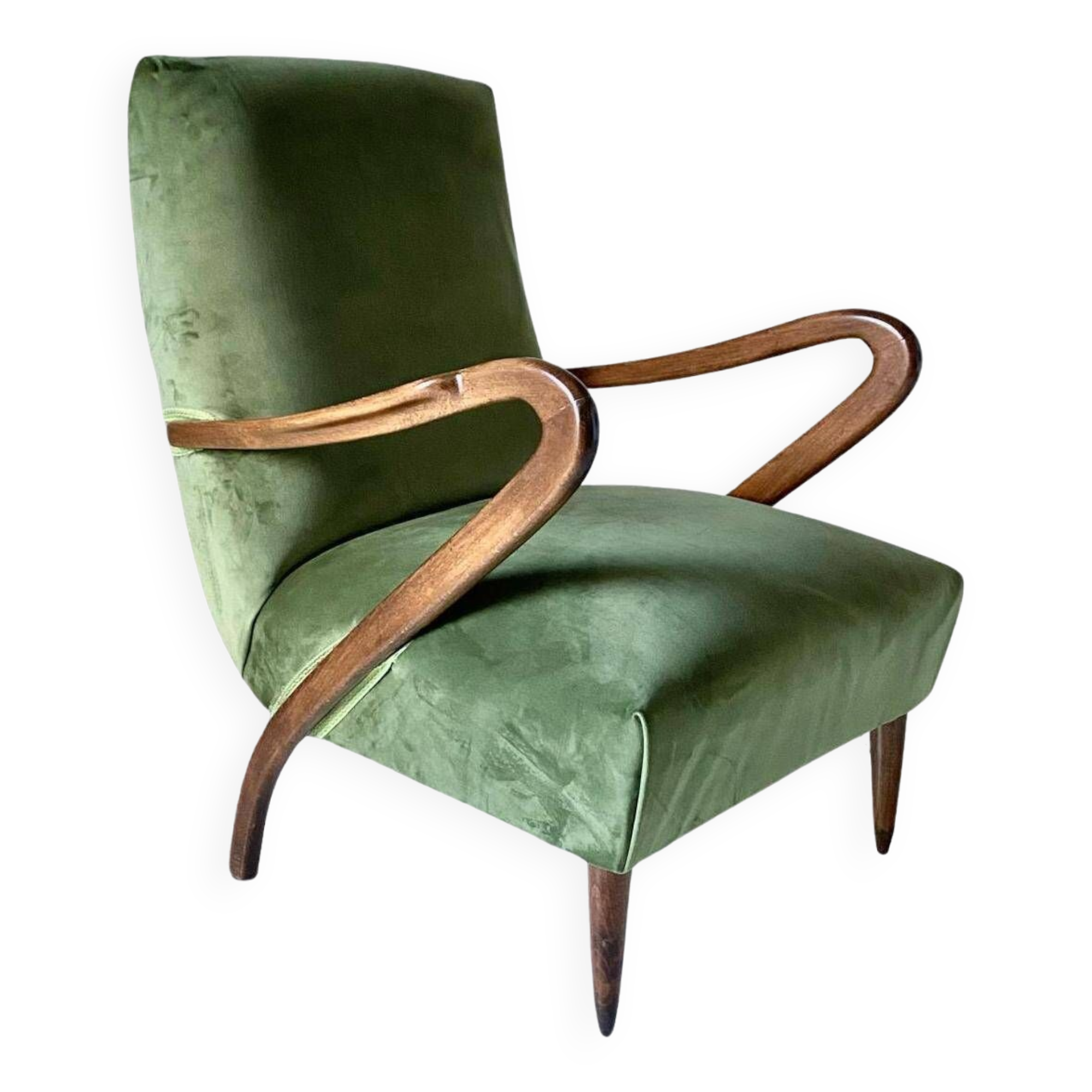 Midcentury modern Green Velvet Armchair, Guglielmo Ulrich, Italy 1950 's