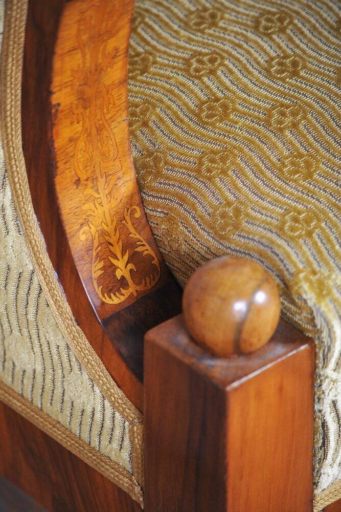 Empire Upholstered and Inlaid Walnut Living Room Set, Austria, 1810s, Set of 3