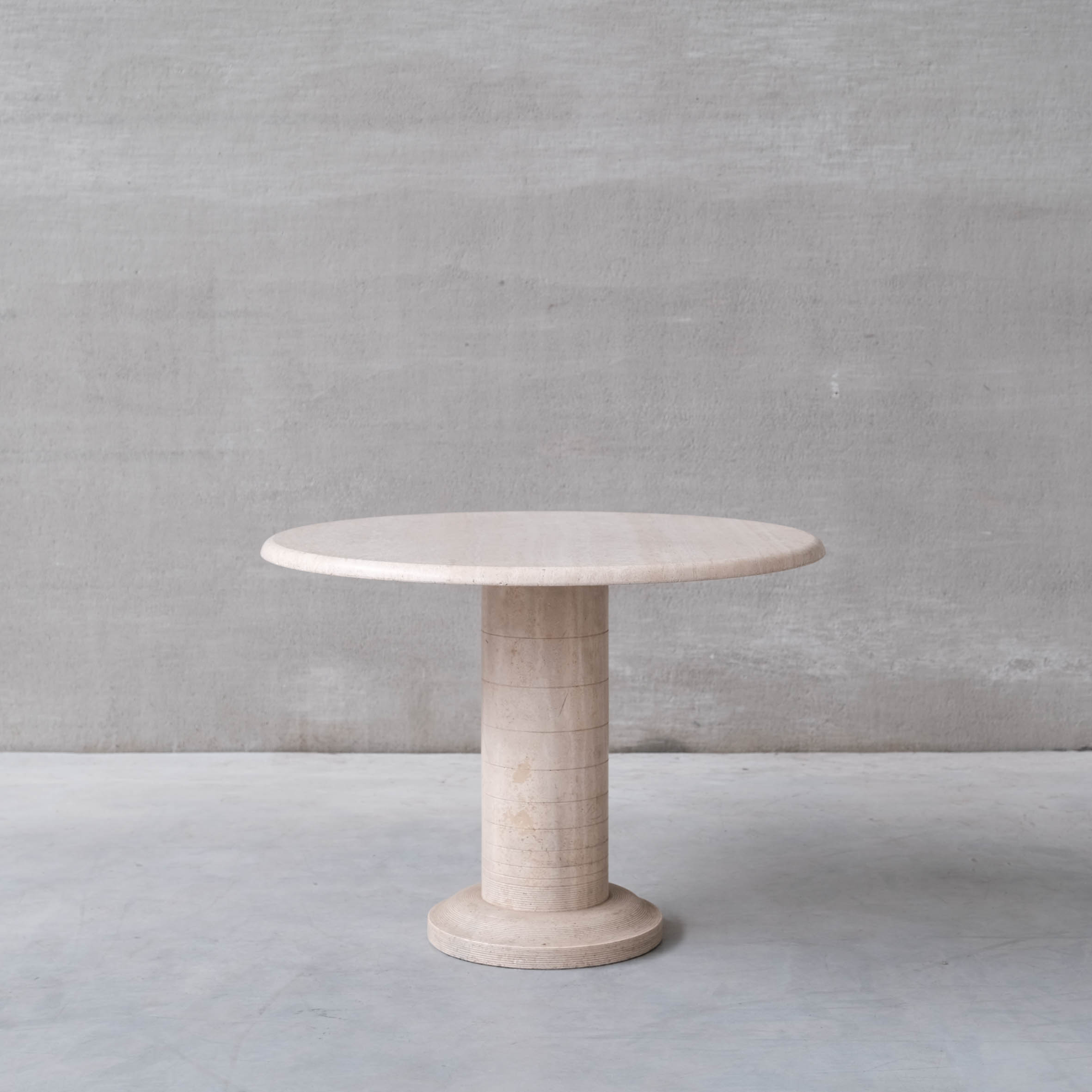 Travertine italian mid-century circular dining table