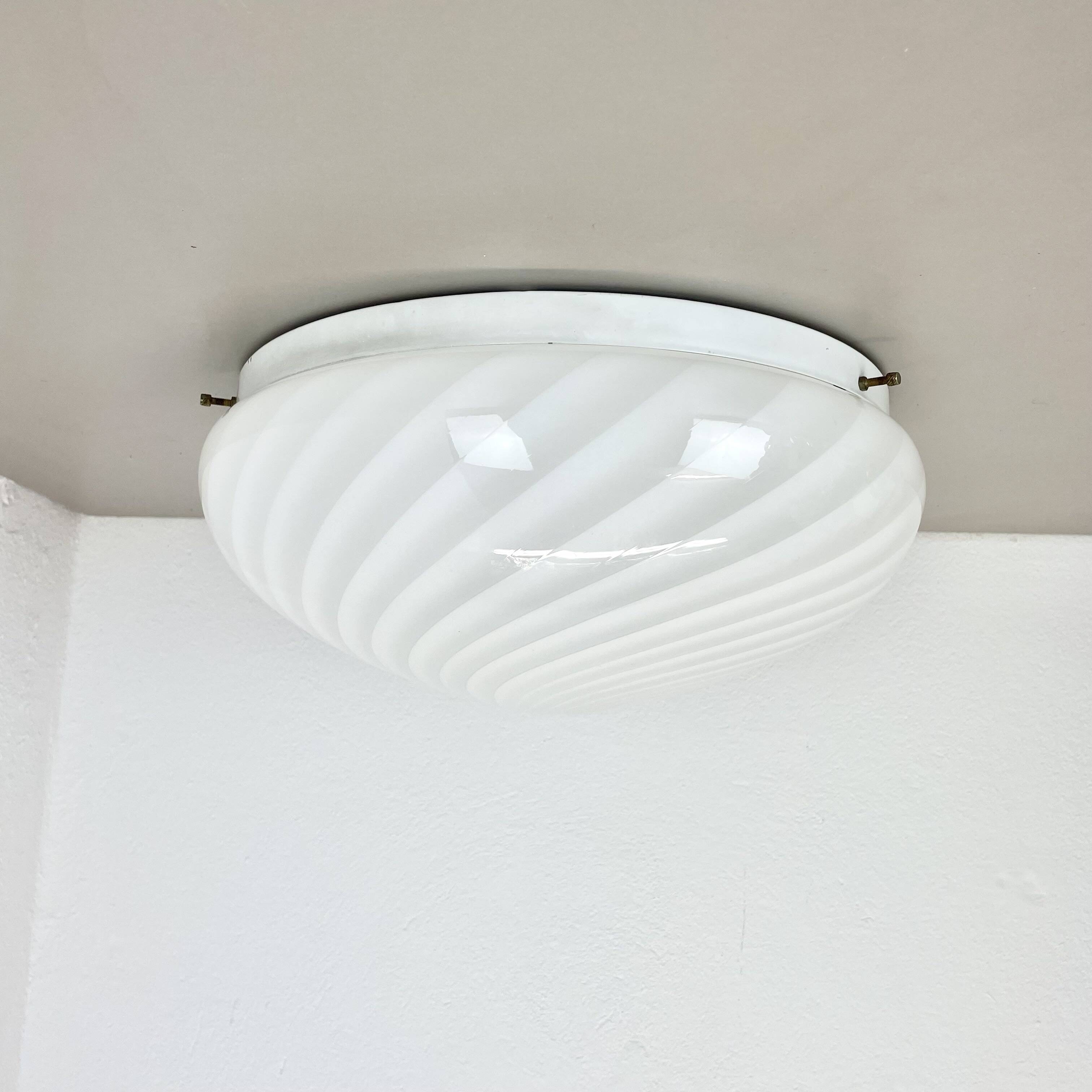 Large 38cm "swirl" murano glass ceiling wall light by vetri murano, italy, 1970s